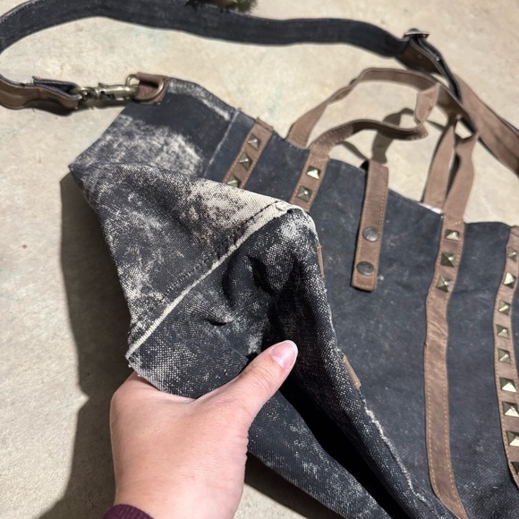 Myra Bag Canvas Leather Studded Shoulder Tote Bag Purse Western Boho Grunge - Picture 4 of 9